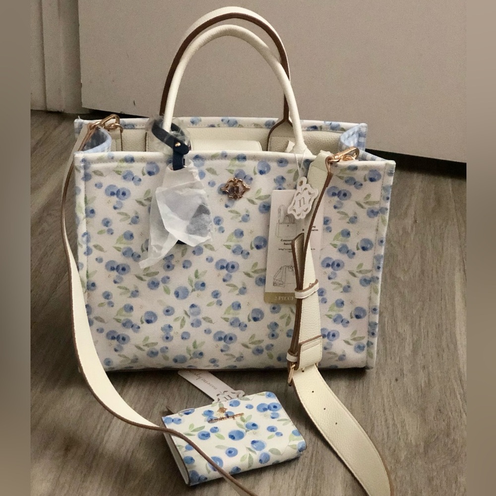 New! Nanette Lepore Blueberry Tote Bag Crossbody Purse AirTag Charm and a wallet
